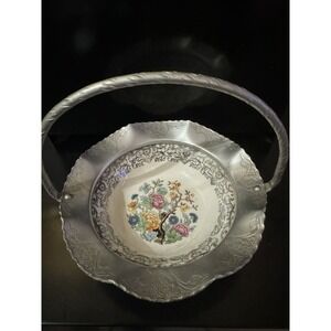 Vintage FARBER  SHLEVIN Candy Bowl Basket Dish FINE CHINA ALUMINUM